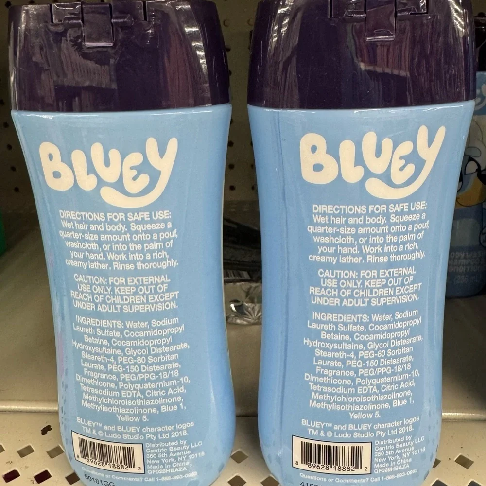 Bluey Kids 3-in-1 Body Wash, Shampoo & Conditioner - Purple and Blue (2 Bottles)